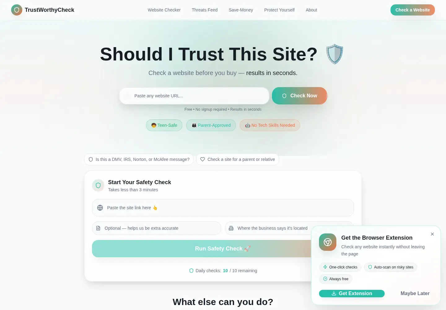 Captured homepage of trustworthycheck.com in the current scan