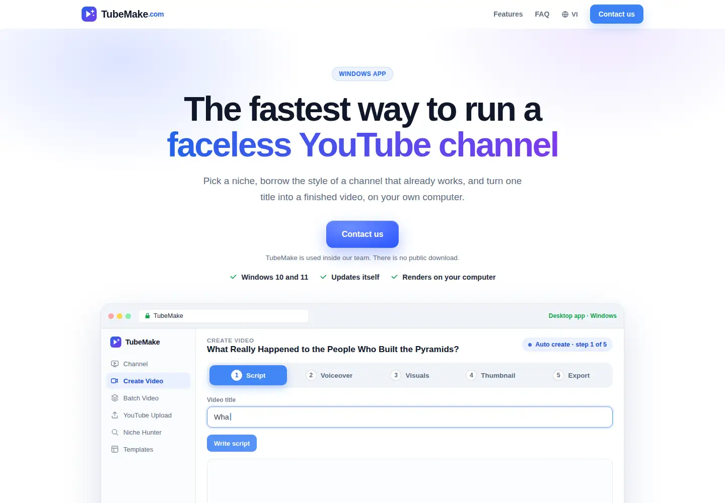 Captured homepage of tubemake.com in the current scan