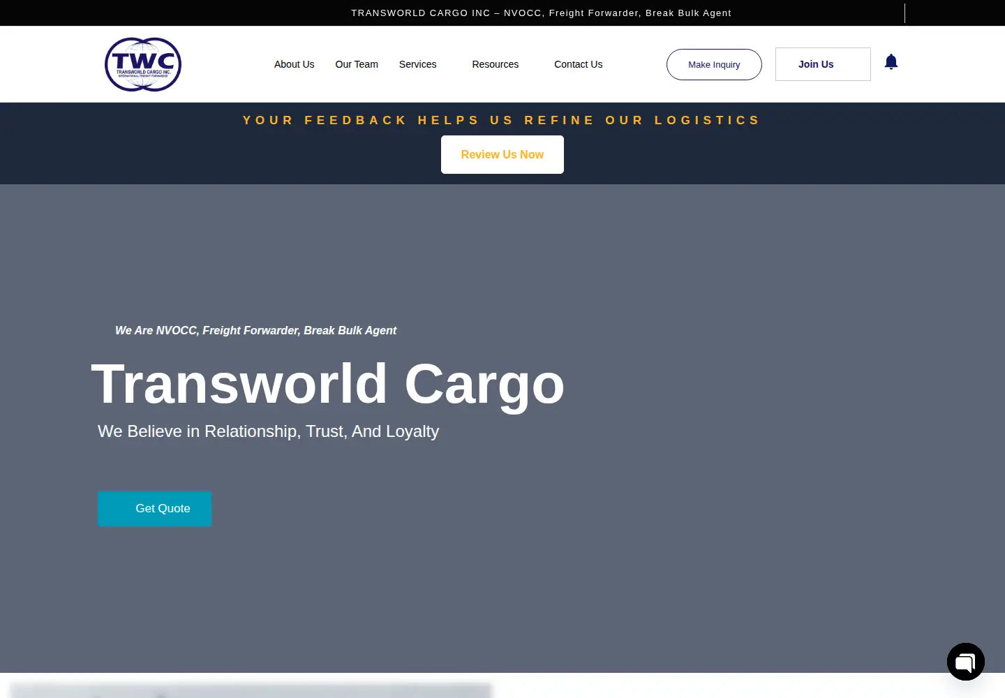 Captured homepage of twcargo.com in the current scan