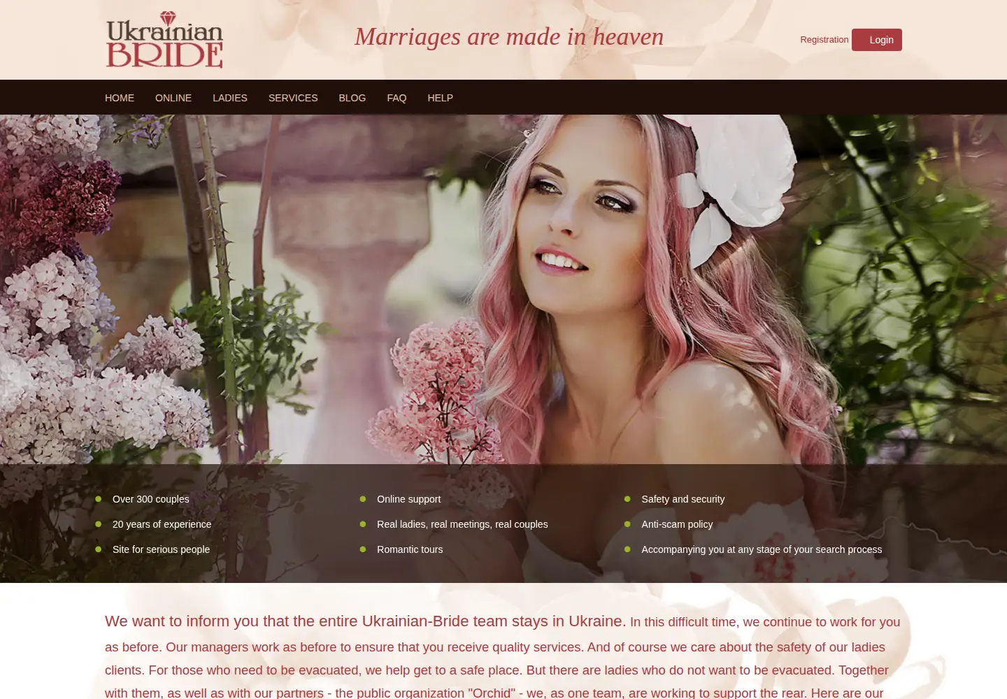 Captured homepage of ukrainian-bride.com in the current scan