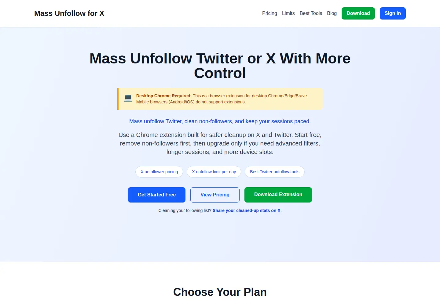 Captured homepage of unfollow-x.com in the current scan
