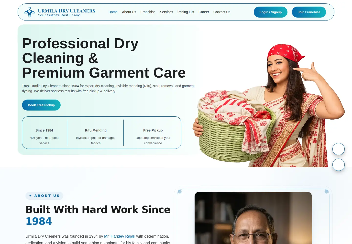 Captured homepage of urmiladrycleaners.com in the current scan