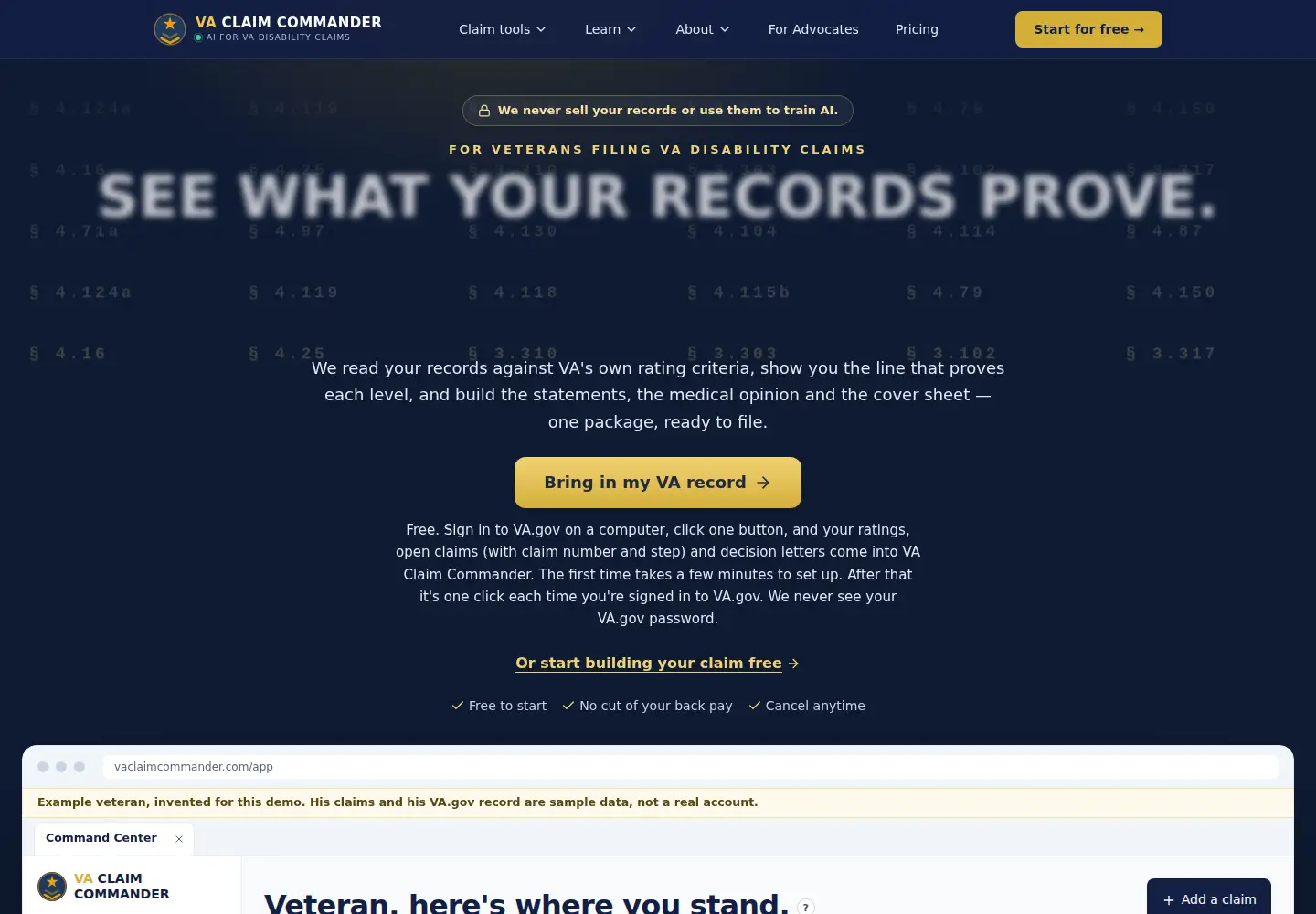 Screenshot of vaclaimcommander.com