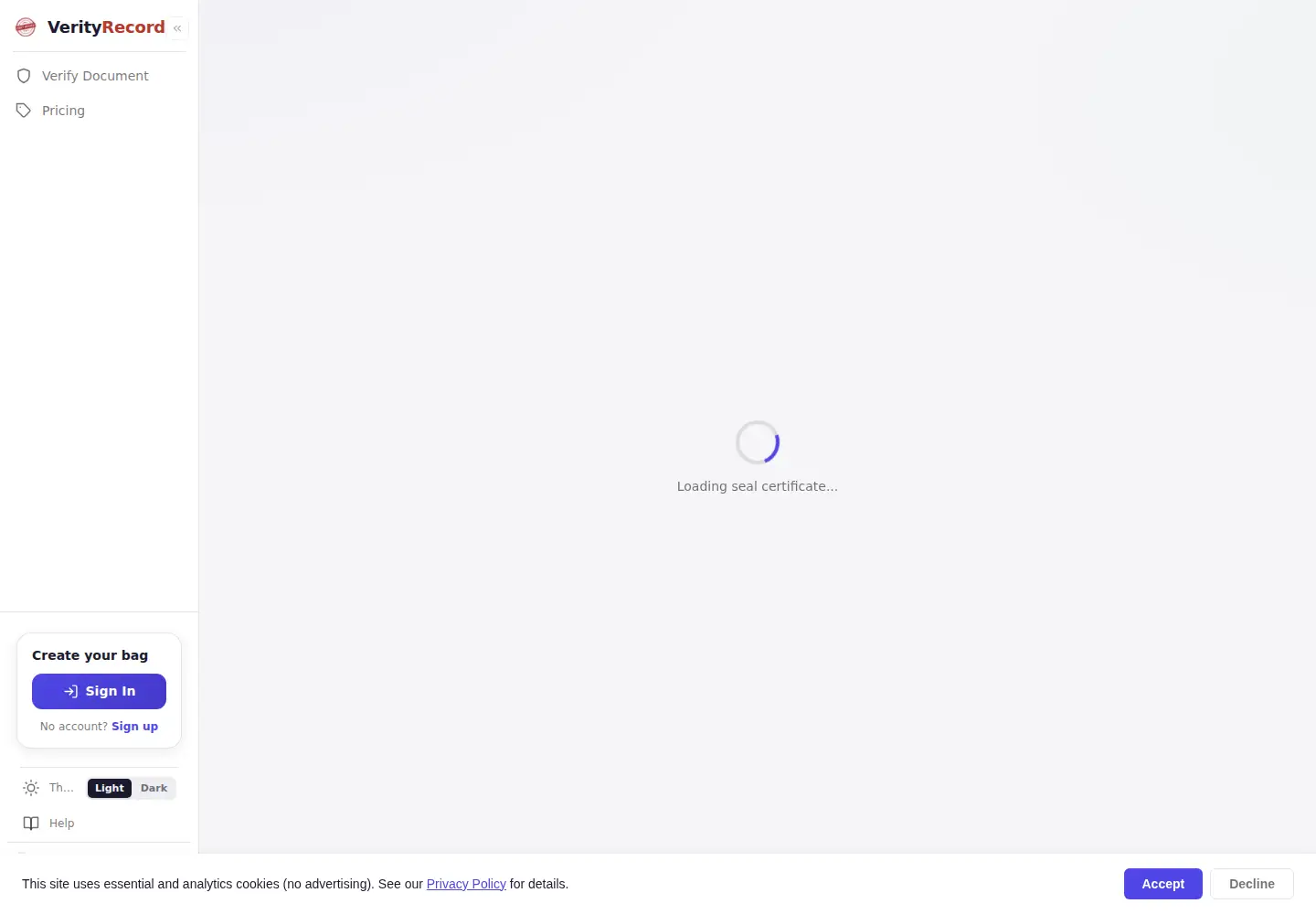 Screenshot of verityrecord.com