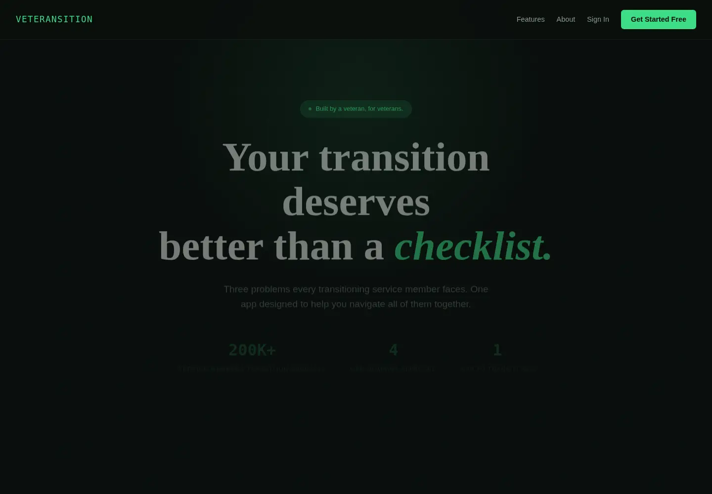 Screenshot of veteransition.com