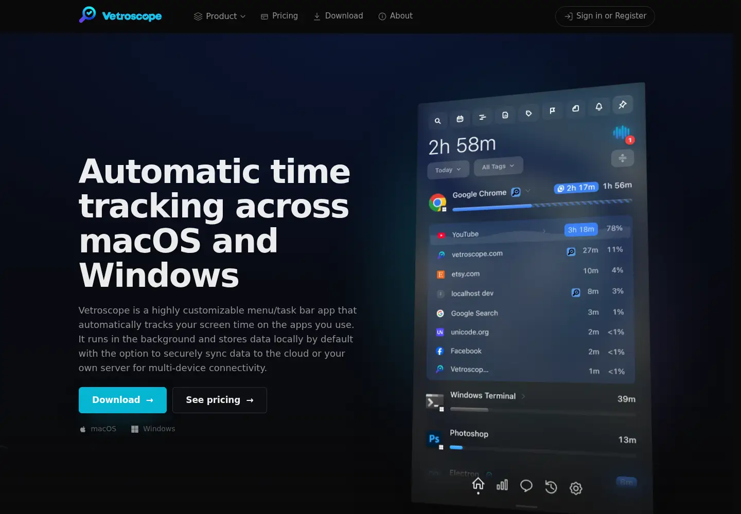 Screenshot of vetroscope.com