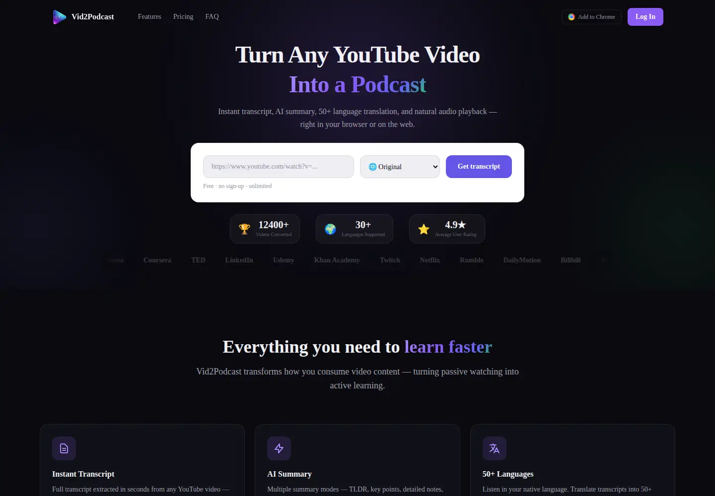 Captured homepage of vid2podcast.com in the current scan