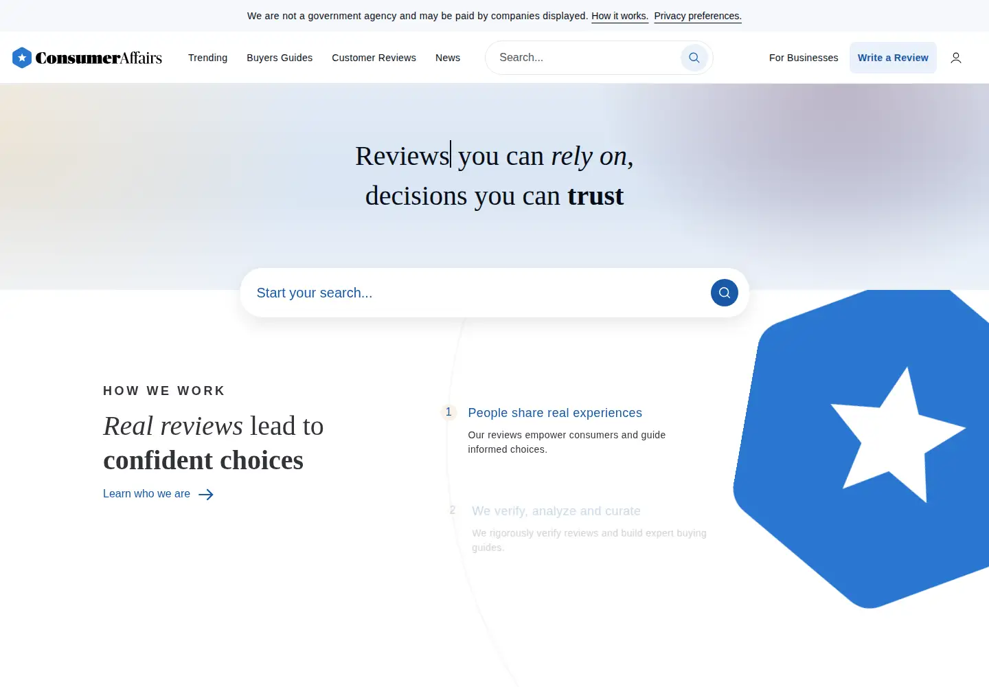 Screenshot of consumeraffairs.com