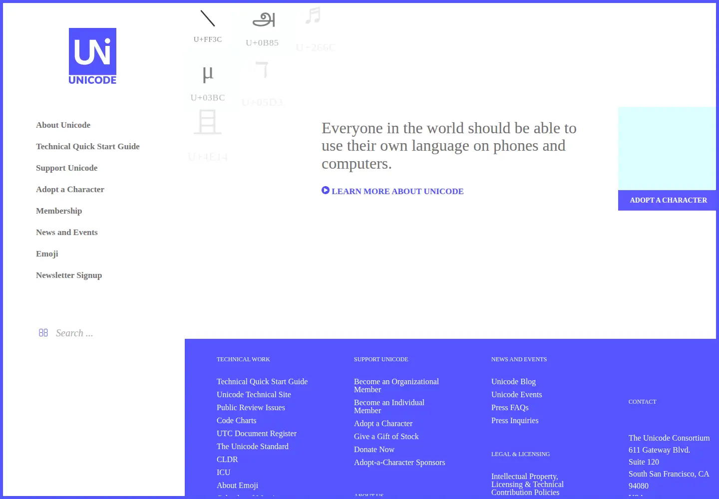 Screenshot of unicode.org