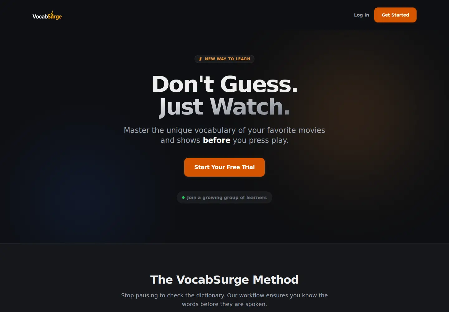 Captured homepage of vocabsurge.com in the current scan