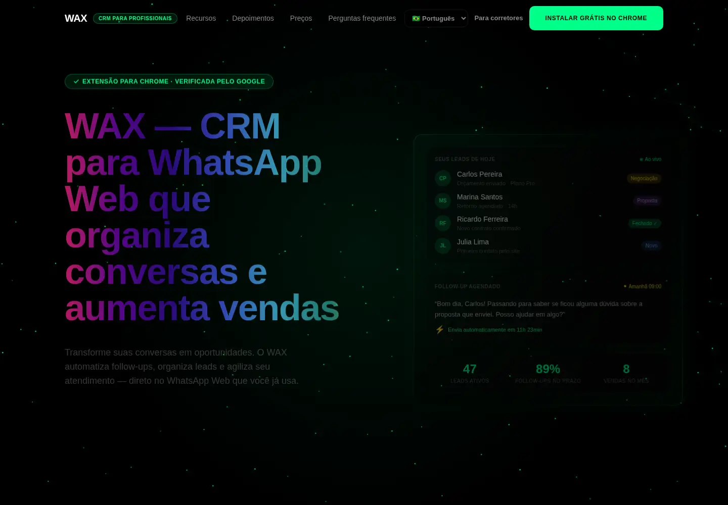 Captured homepage of waxcrm.com in the current scan