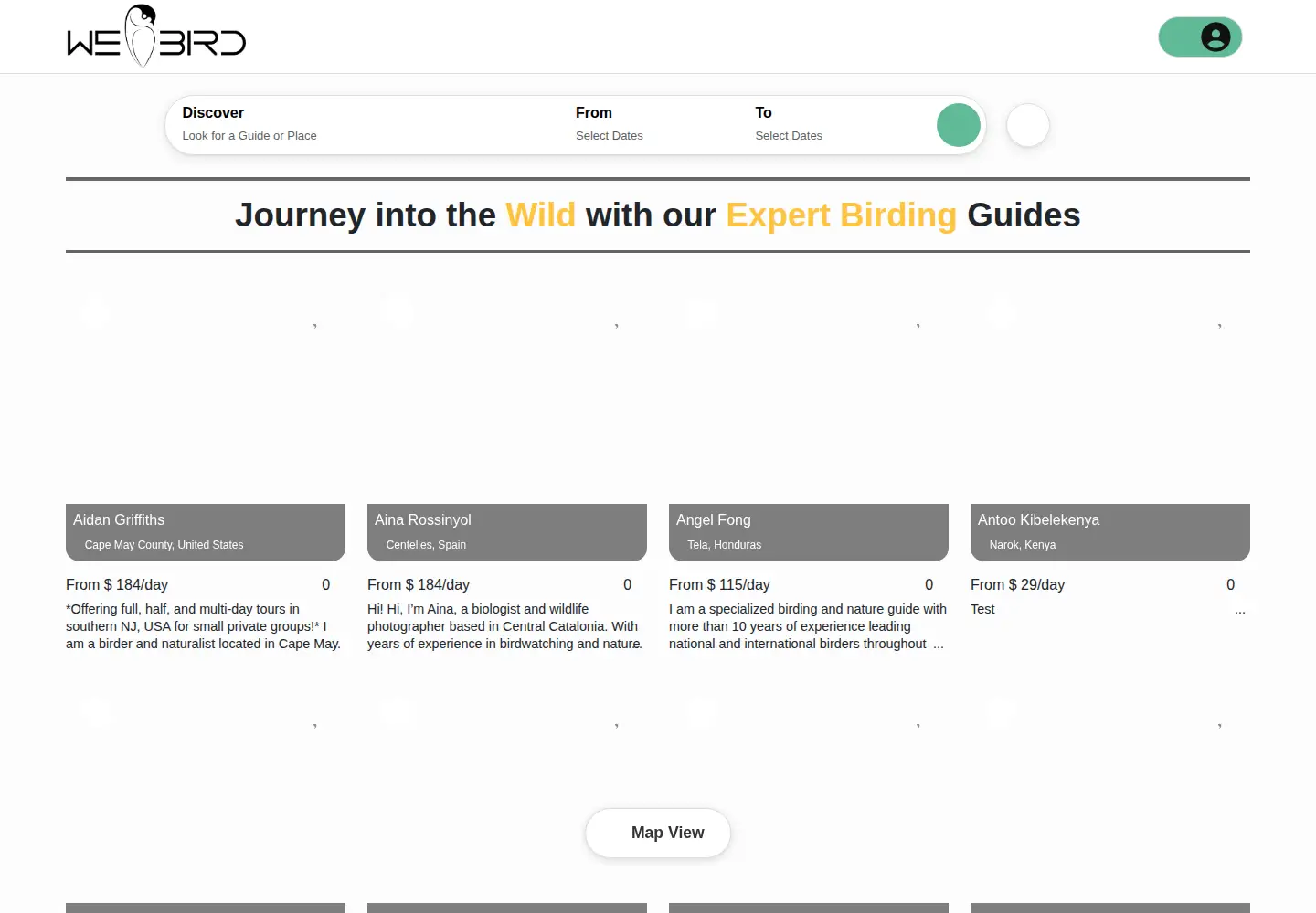 Captured homepage of we-bird.com in the current scan