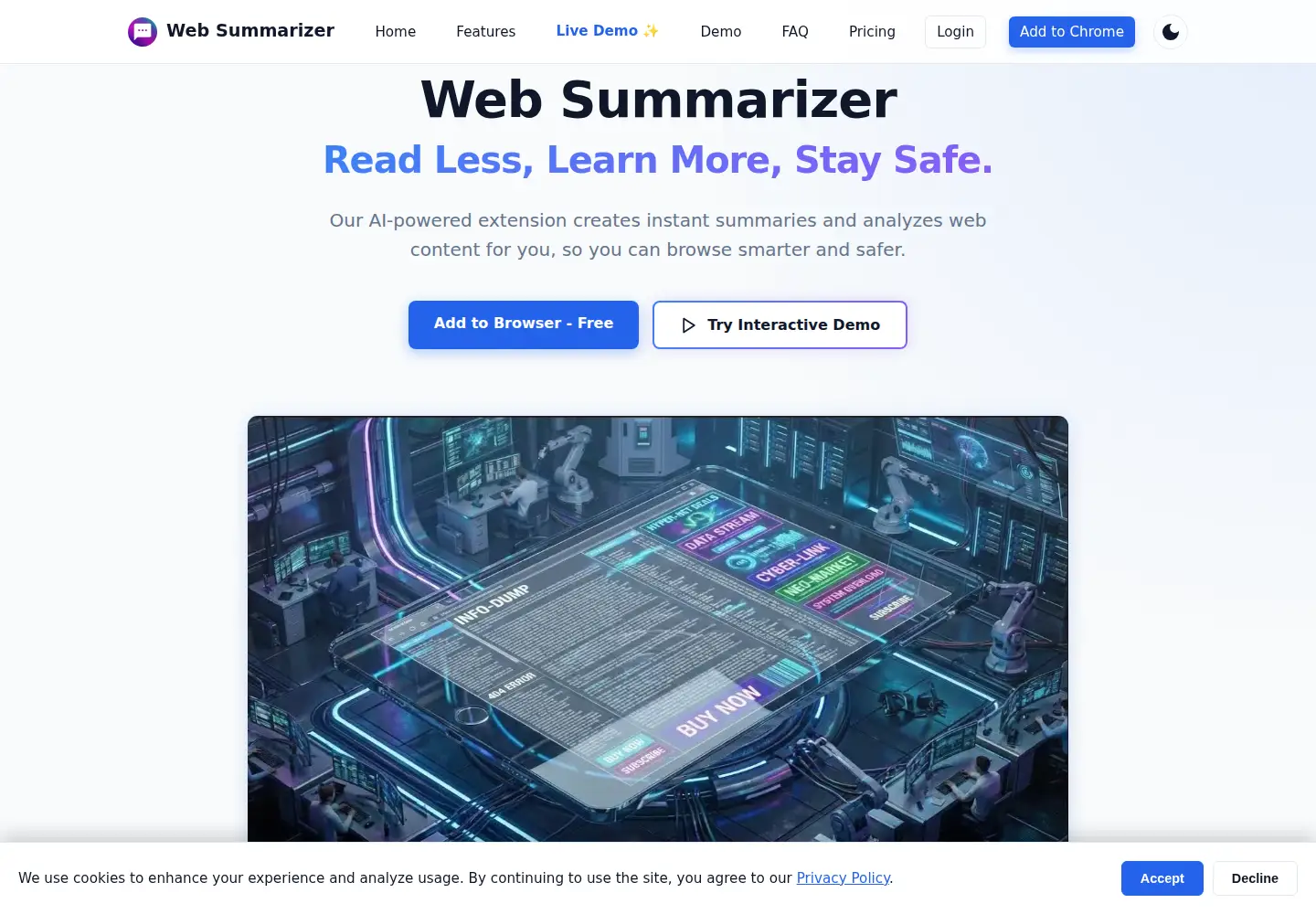 Captured homepage of web-summarizer.com in the current scan