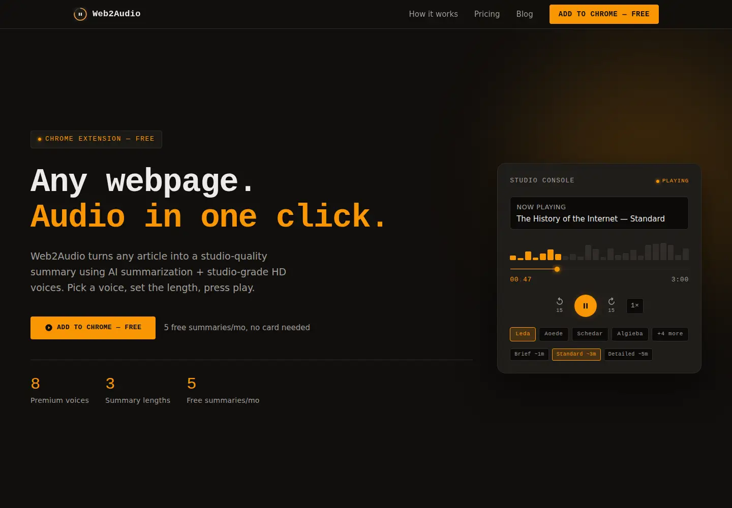 Screenshot of web2audio.com