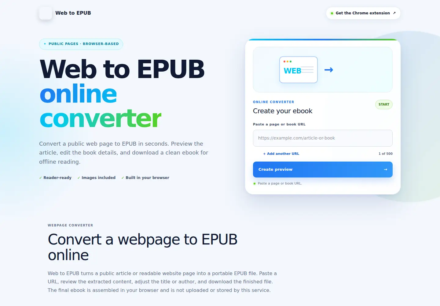 Screenshot of webtoepub.com