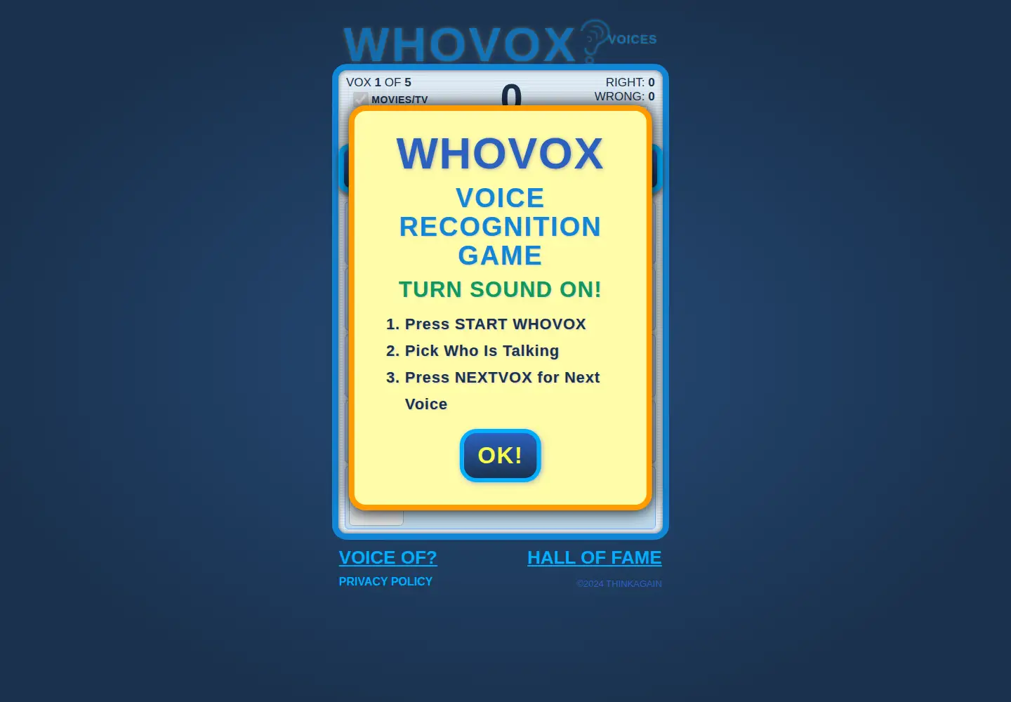 Captured homepage of whovox.com in the current scan