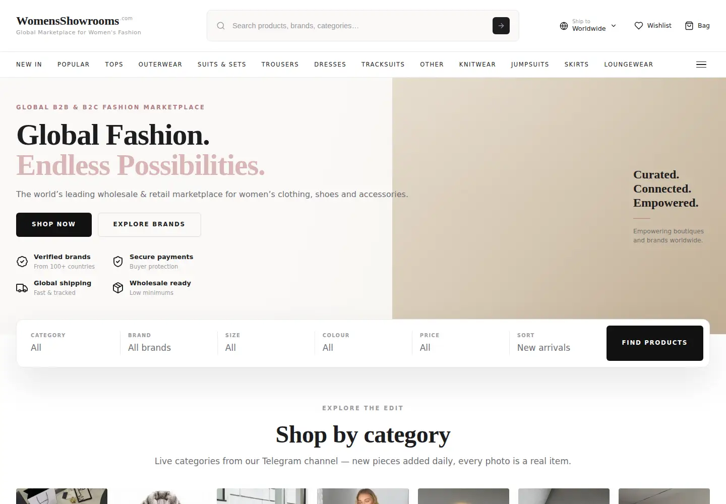 Captured homepage of womensshowrooms.com in the current scan