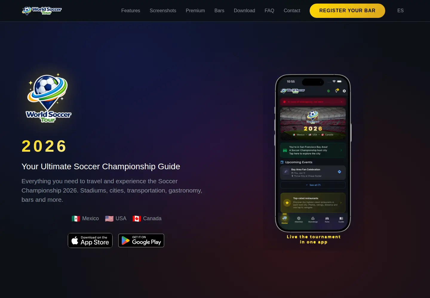 Screenshot of worldsoccertourapp.com