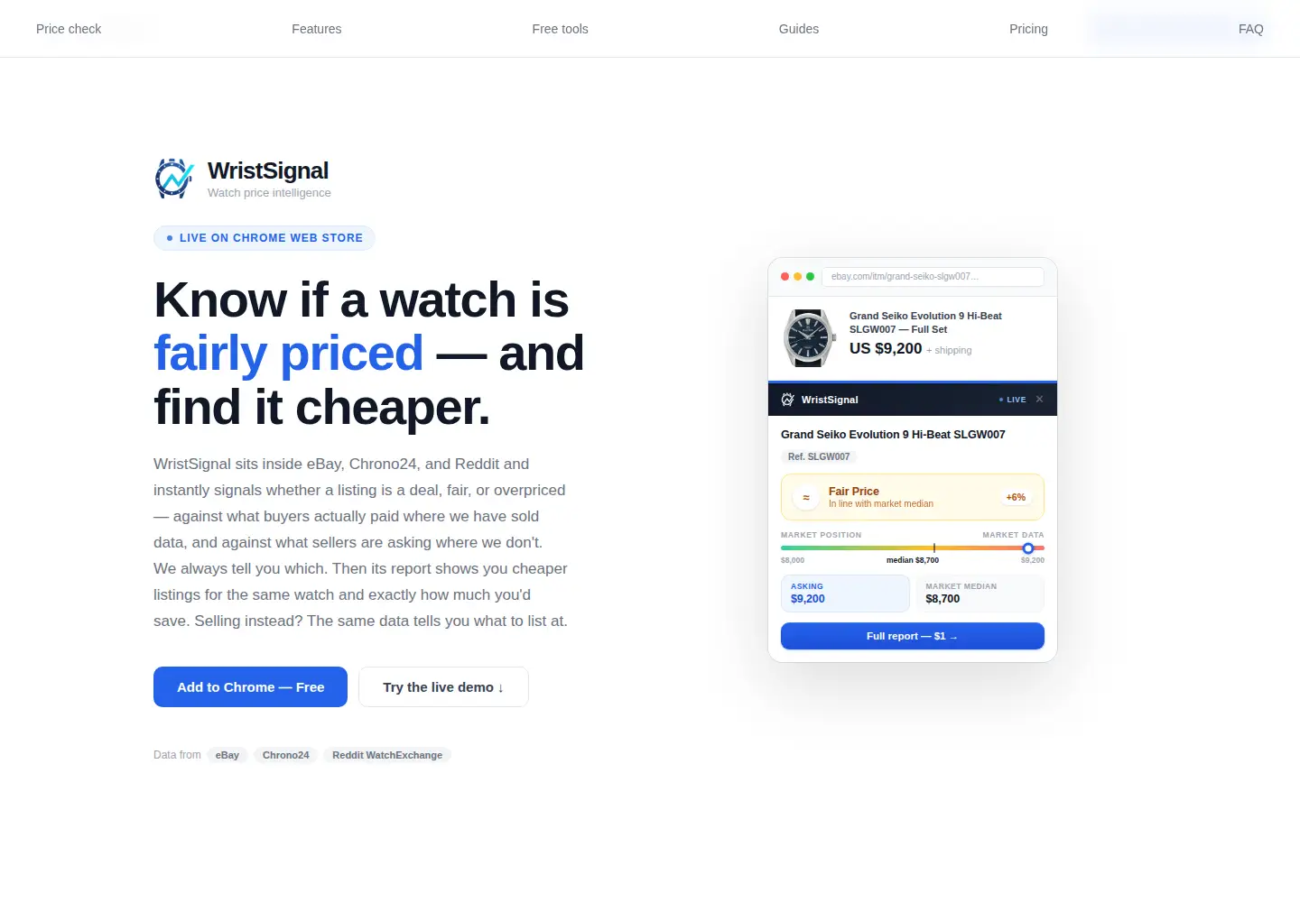 Captured homepage of wristsignal.com in the current scan