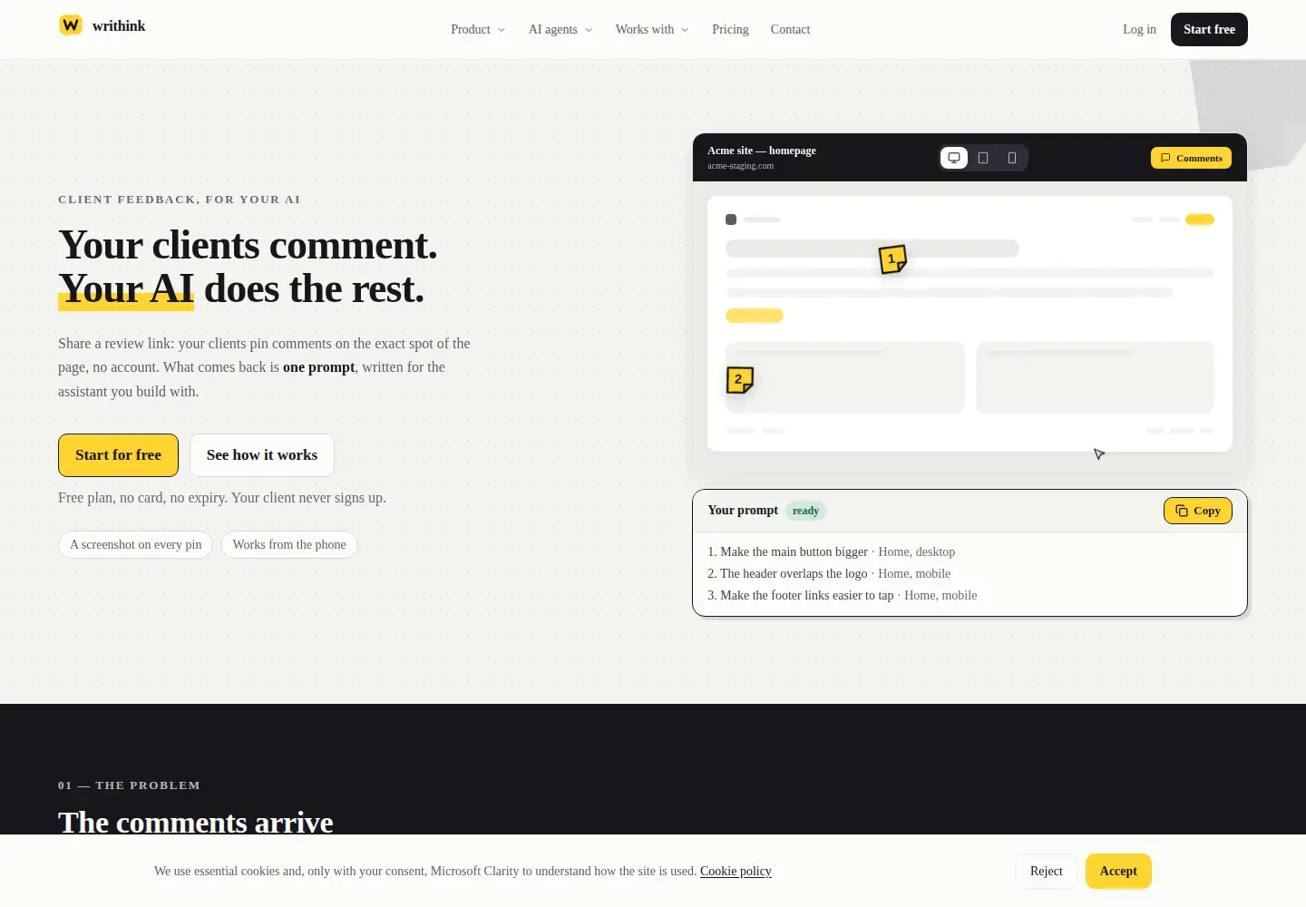 Captured homepage of writhink.com in the current scan