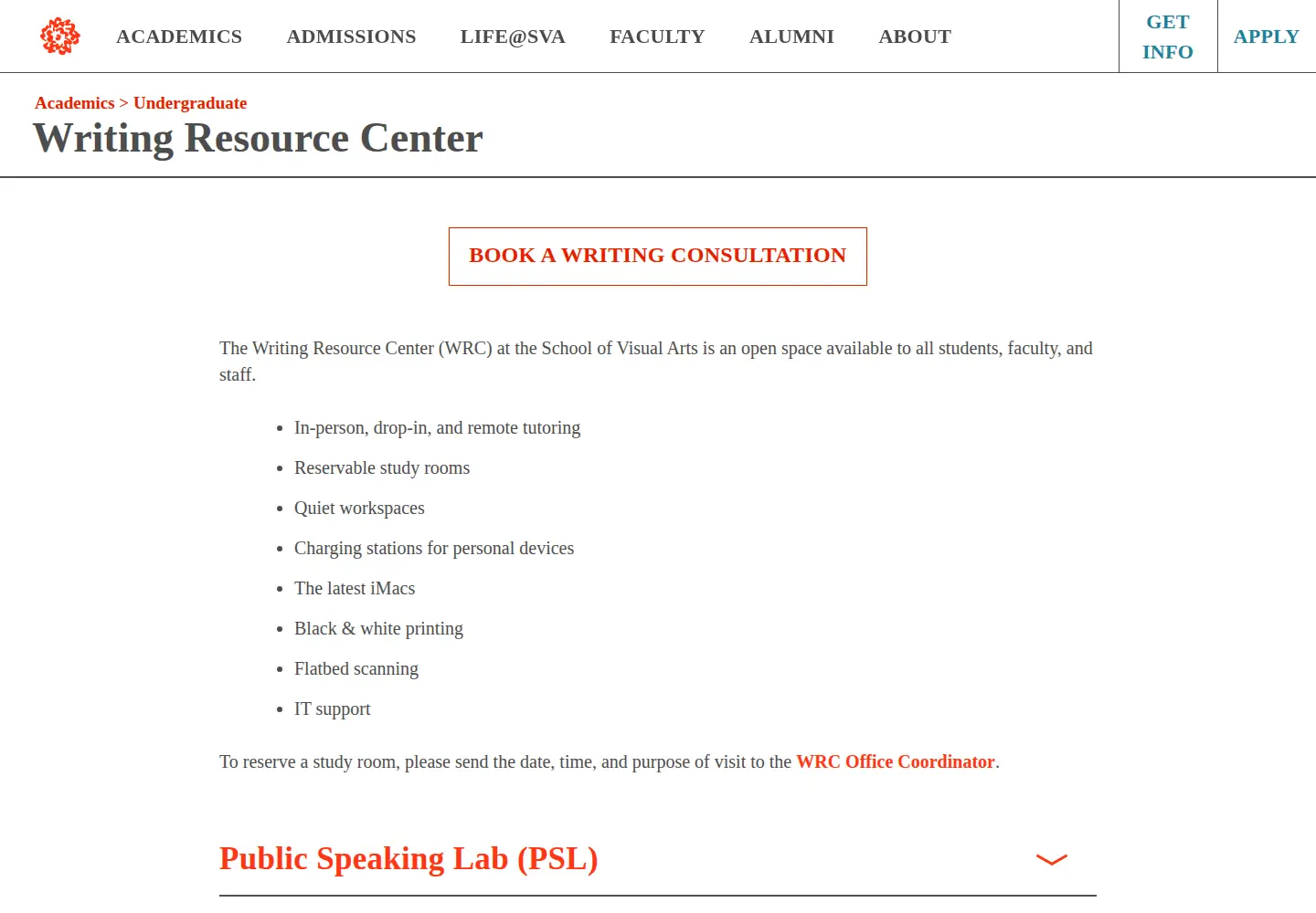 Screenshot of writingresourcecenter.com