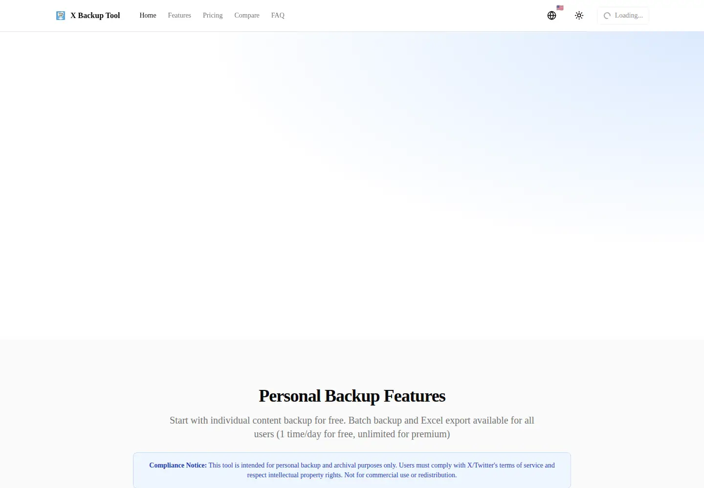 Captured homepage of xcontentbackuptool.com in the current scan