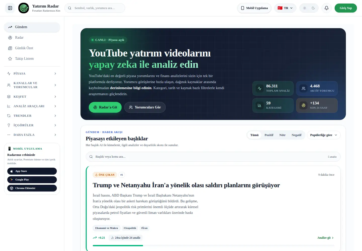 Screenshot of yatirimradar.com