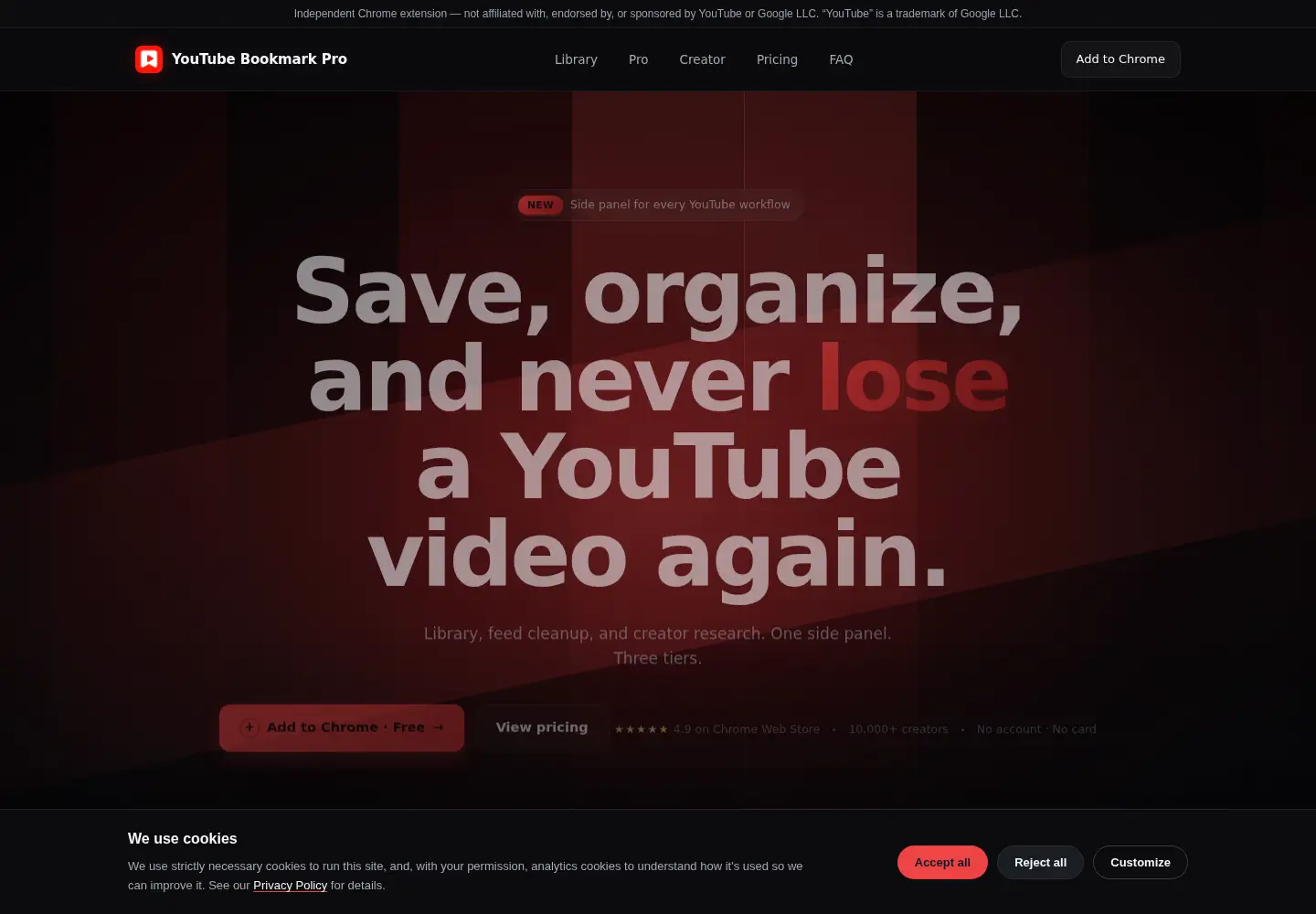 Screenshot of youtubebookmarkpro.com