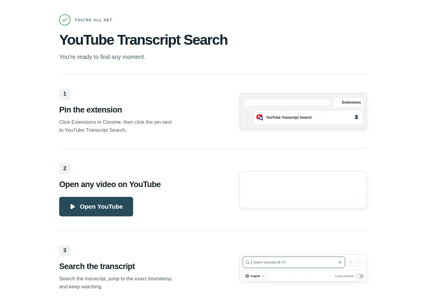 Screenshot of ytranscriptsearch.com