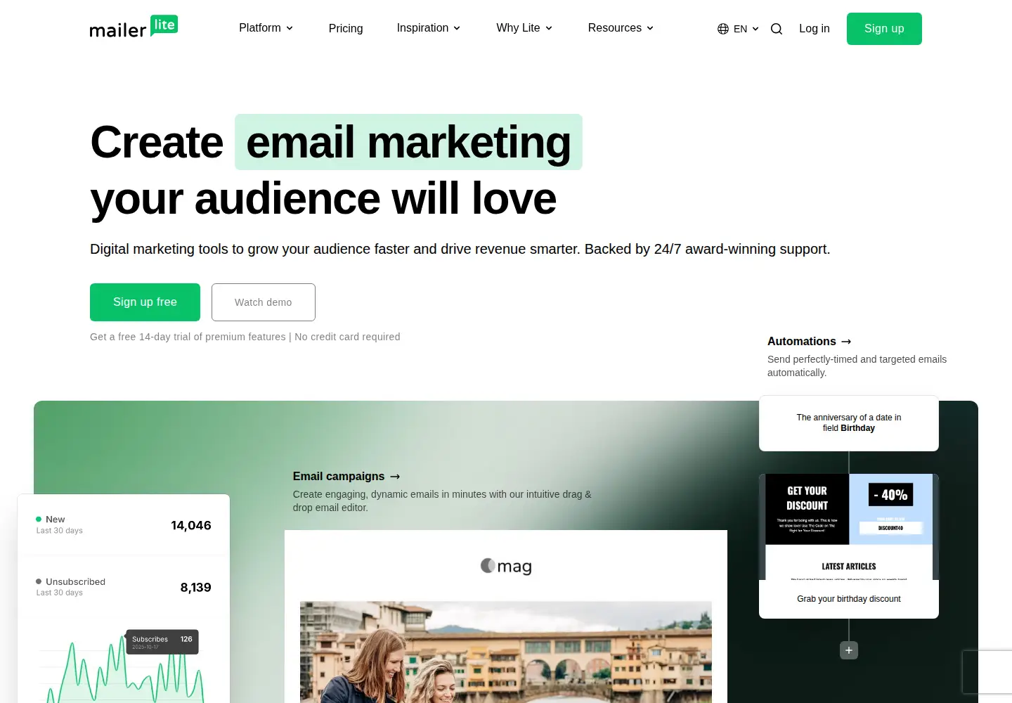 Screenshot of mailerlite.com