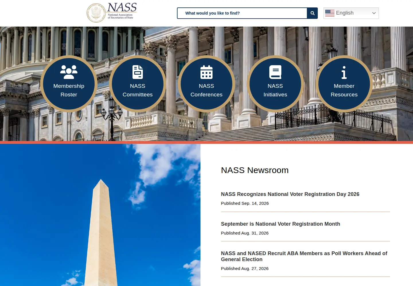 Captured homepage of nass.org in the current scan