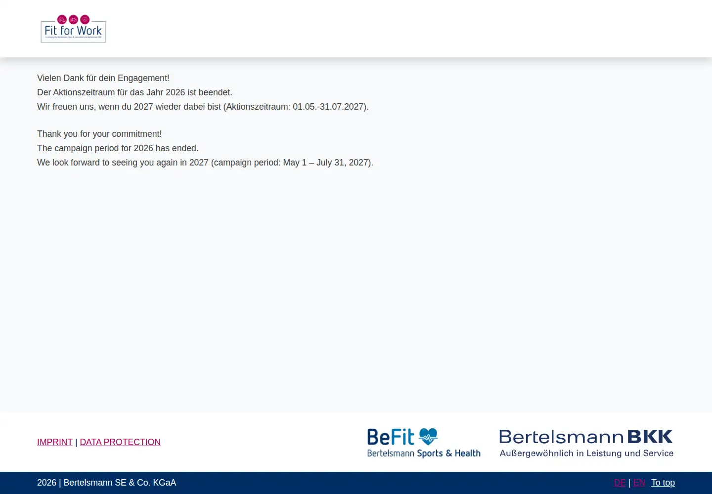 Captured homepage of fitforwork-bertelsmann.de in the current scan