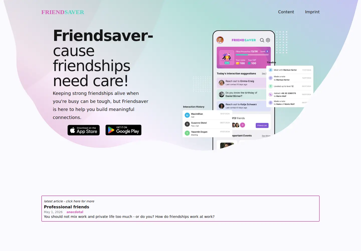 Captured homepage of friendsaver.de in the current scan