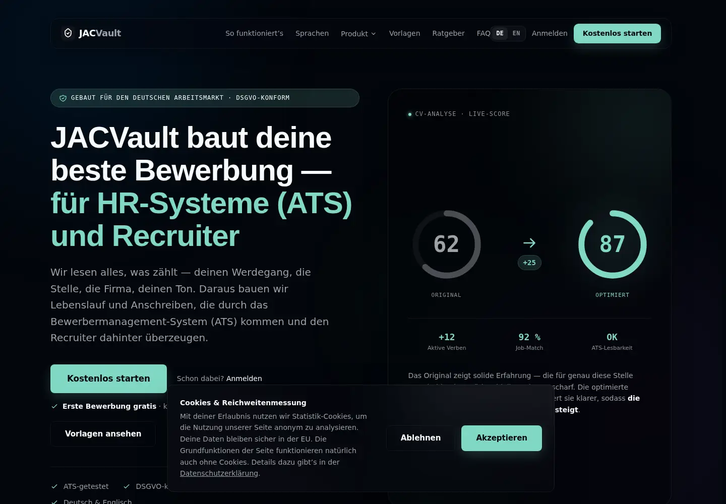 Captured homepage of jacvault.de in the current scan