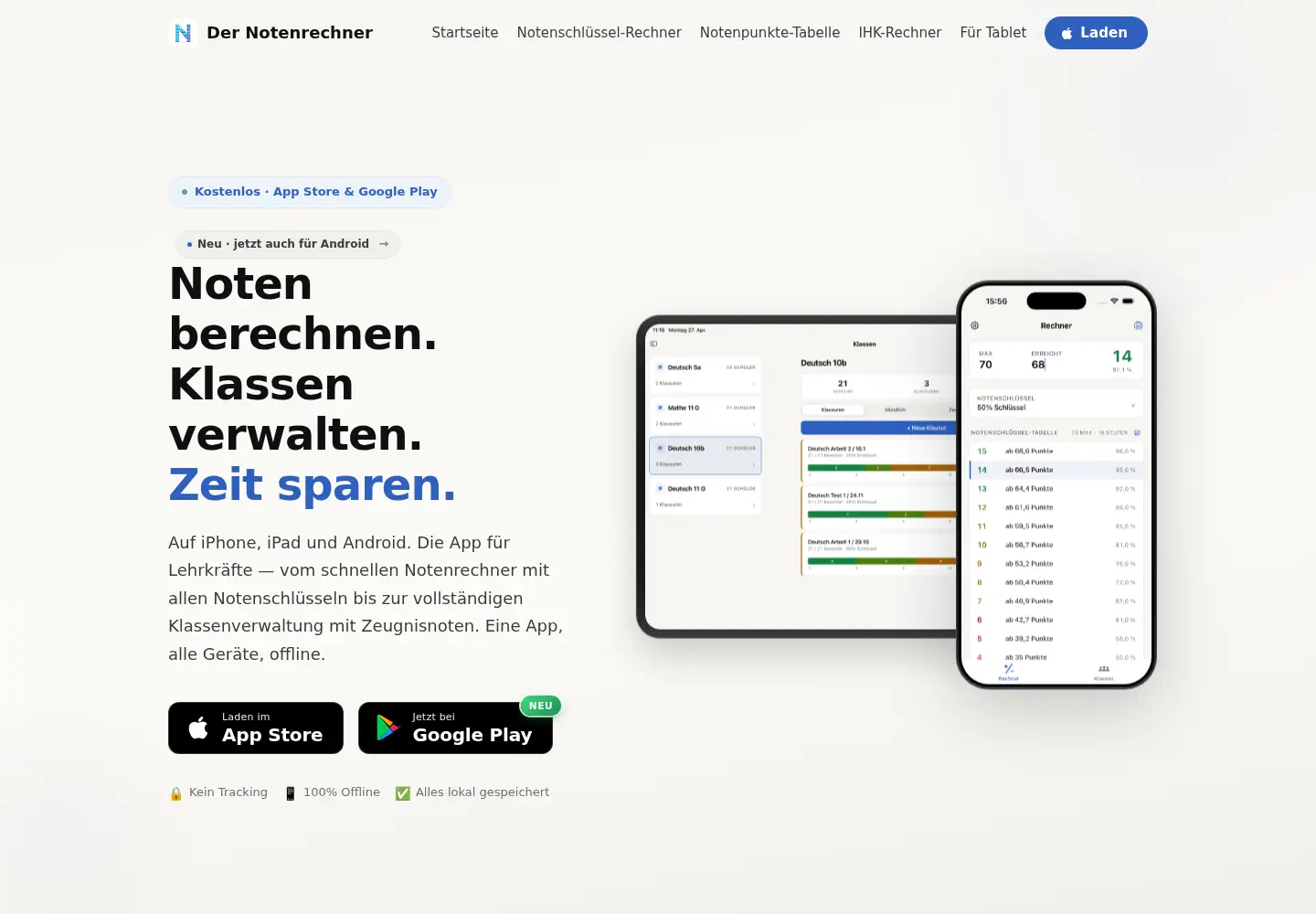 Screenshot of notenrechnerapp.de