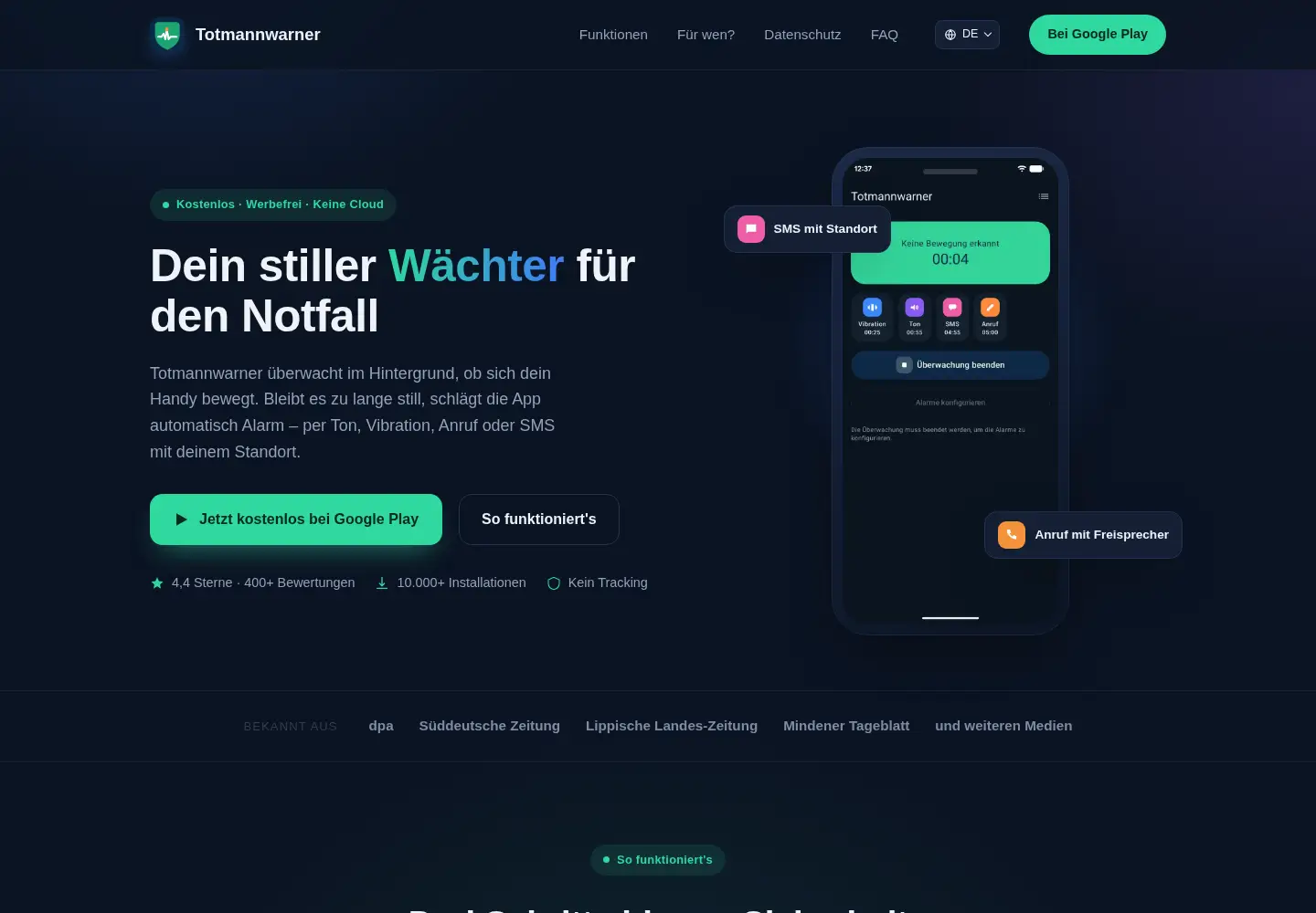 Captured homepage of totmannwarner-app.de in the current scan