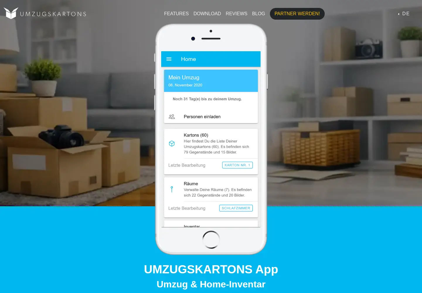 Captured homepage of umzugskartons-app.de in the current scan