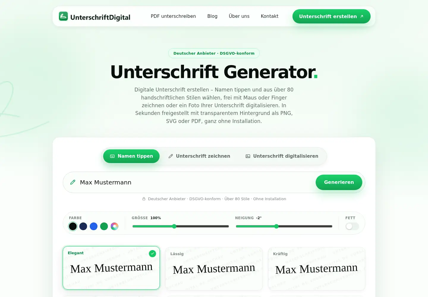 Captured homepage of unterschriftdigital.de in the current scan