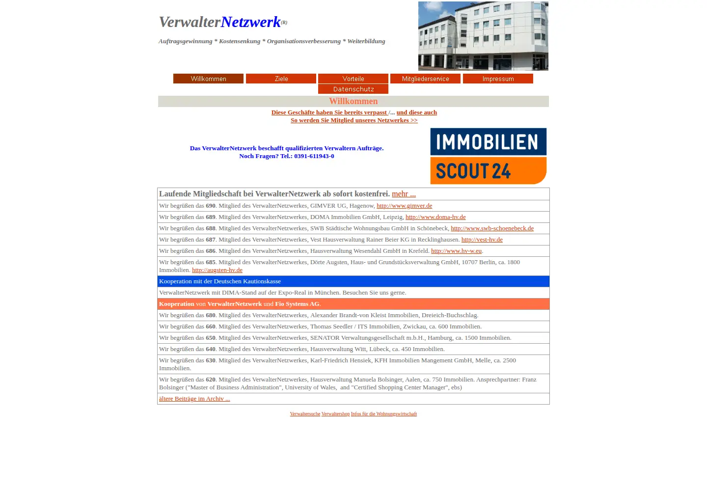 Captured homepage of verwalternetzwerk.de in the current scan