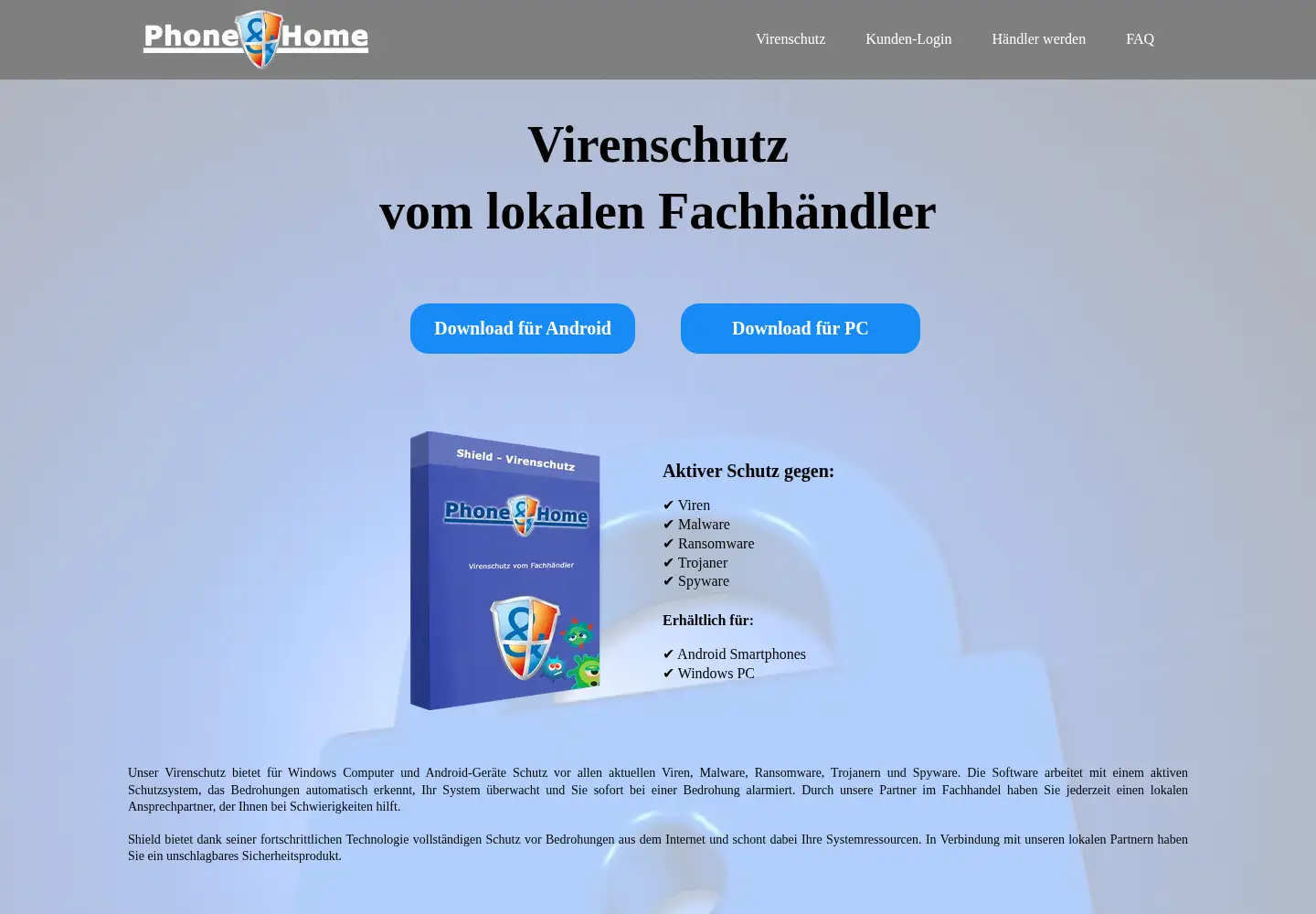 Captured homepage of virenschutz-deutschland.de in the current scan