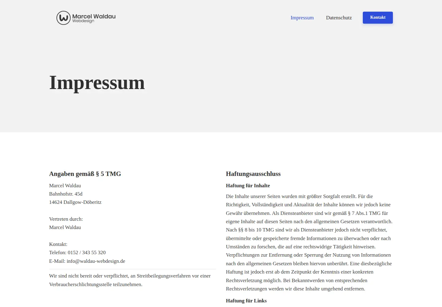 Captured homepage of waldau-webdesign.de in the current scan
