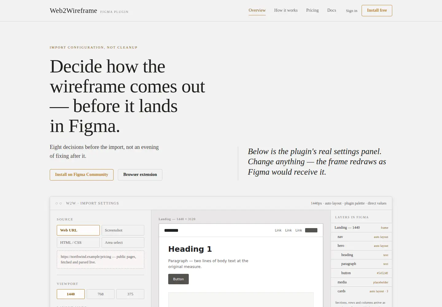 Captured homepage of web2wireframe.design in the current scan
