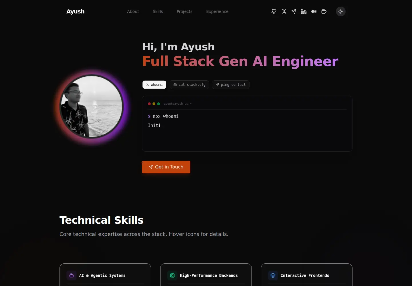 Captured homepage of ayushagarwal.dev in the current scan