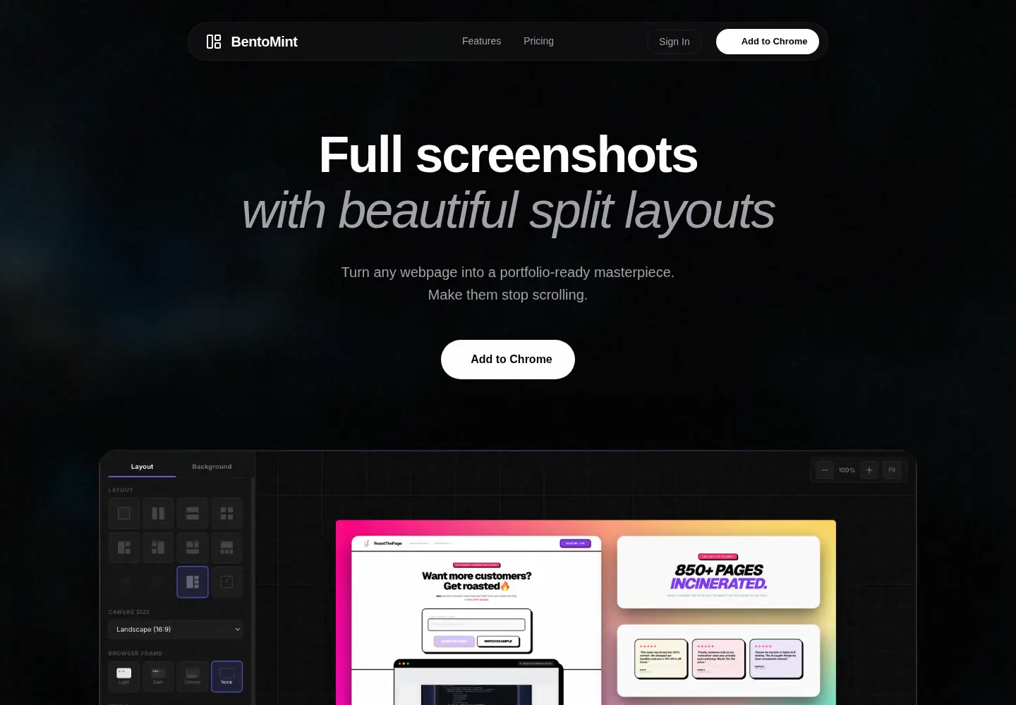 Captured homepage of bentomint.dev in the current scan