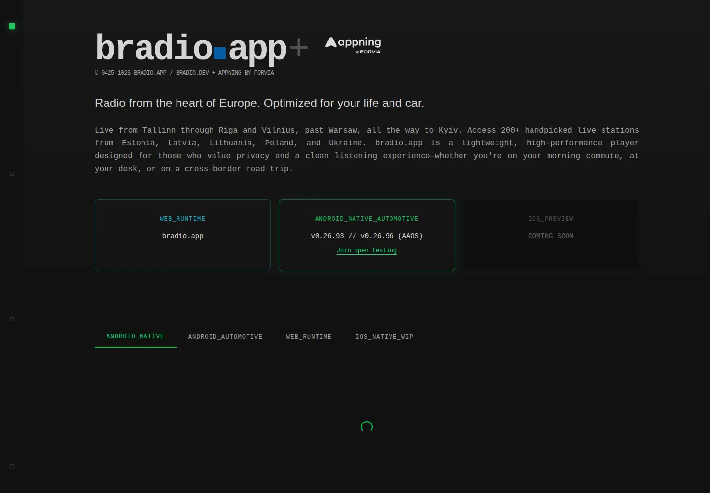Screenshot of bradio.dev