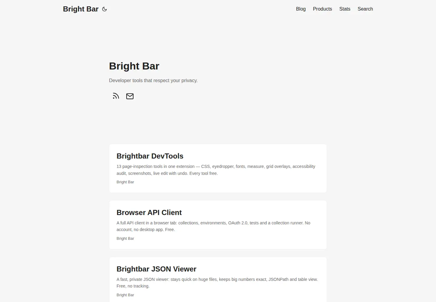 Captured homepage of brightbar.dev in the current scan