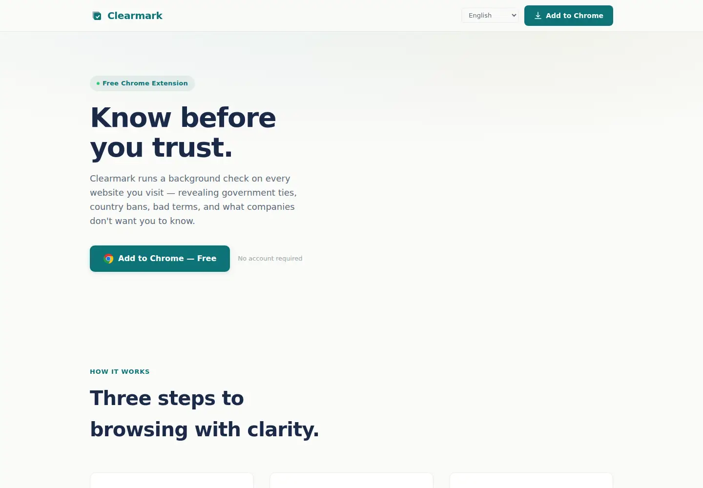 Captured homepage of clearmark.dev in the current scan