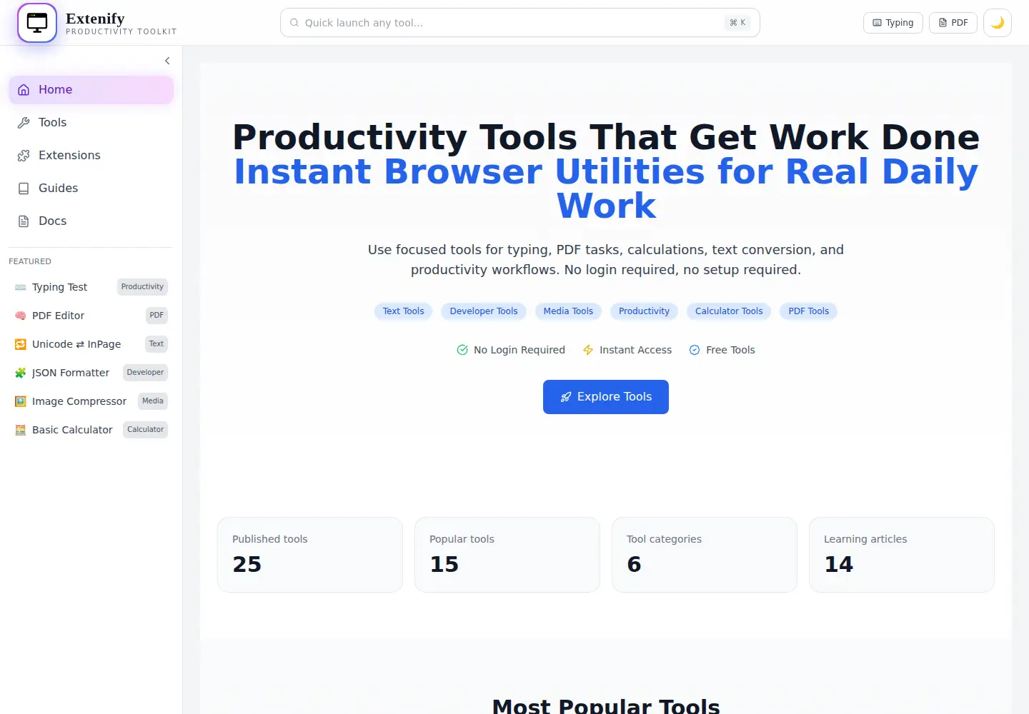 Captured homepage of extenify.dev in the current scan