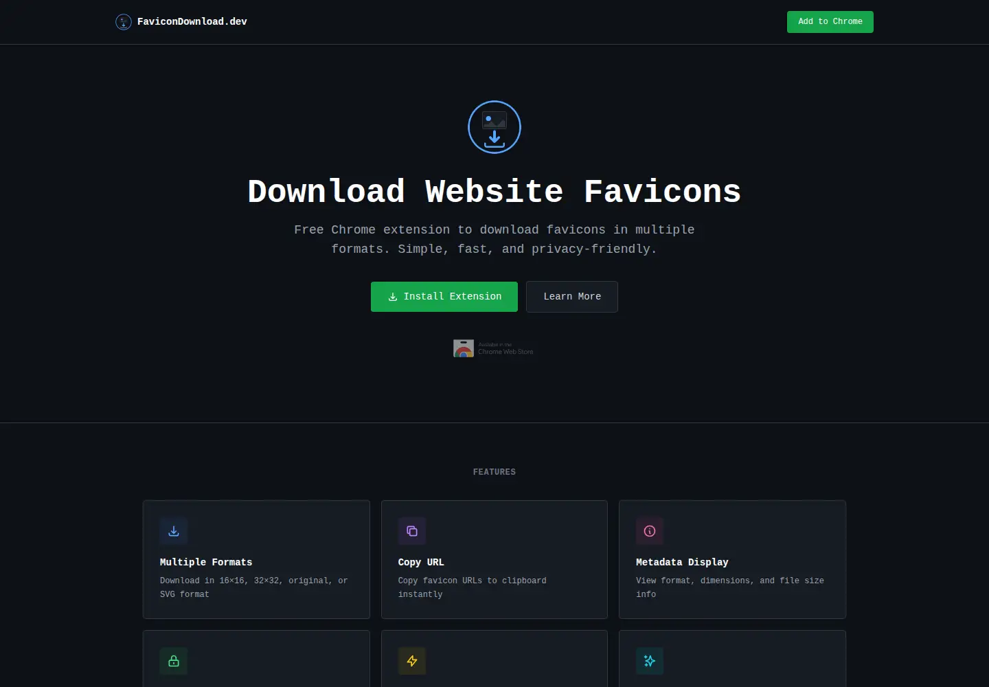 Captured homepage of favicondownload.dev in the current scan