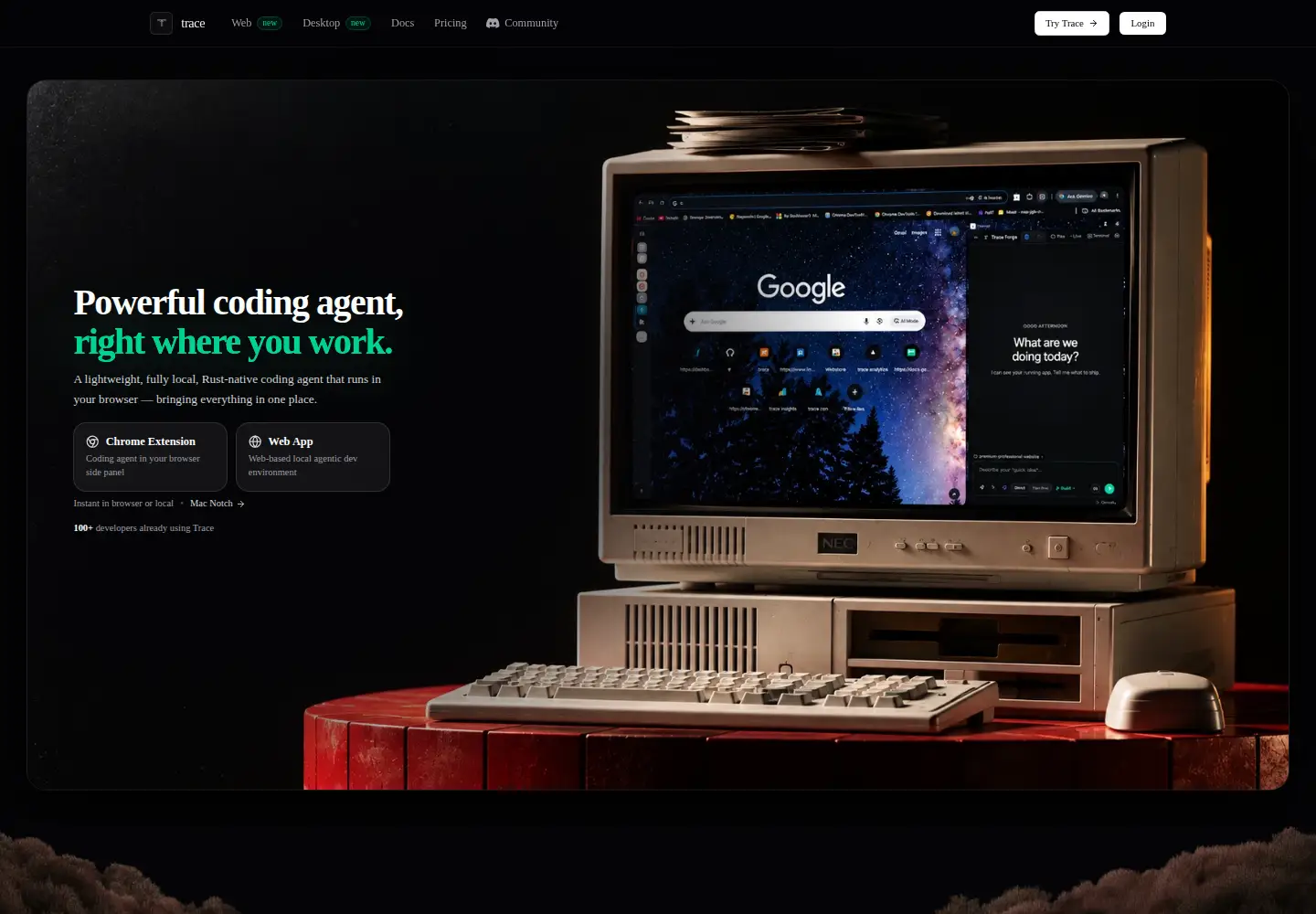 Captured homepage of gettrace.dev in the current scan
